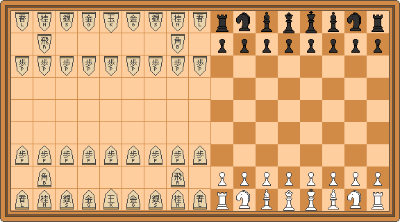A 17x9 board with both chess and shogi armies