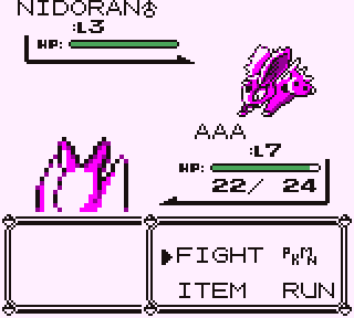 The backsprite of a magenta Zubat shown in a battle