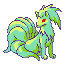 The Pokémon Ninetales, a fox with nine tails. It has glitched colors.